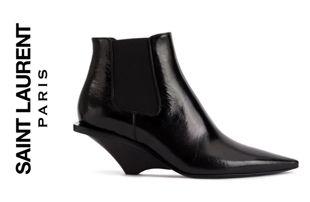 Stivaletti Saint Laurent Blaze 45 a punta in pelle con zeppa taglia US 8 IT 38 $1095