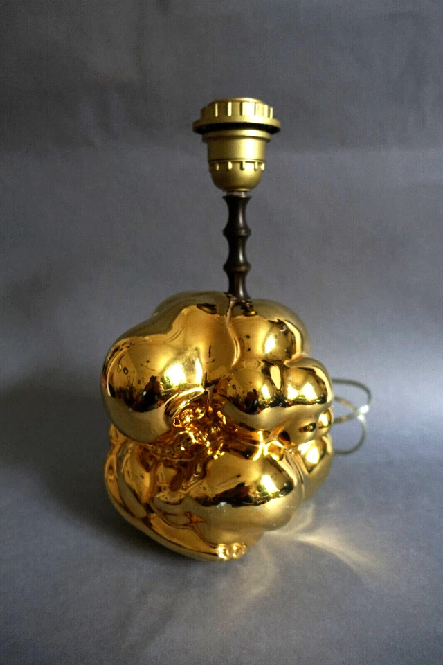 Pied de lampe  Bouddha en porcelaine dorée  design XXème - Photo 3/4