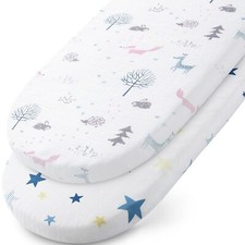 Muslin Bassinet Sheets Fit for Halo/Dream on Me/Oval Bassinet Mattress 2 Pack