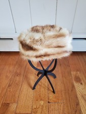 VINTAGE WOMENS RACCOON FUR PILLBOX STYLE HAT LIGHT BROWN - BLONDE FUR SIZE SMALL