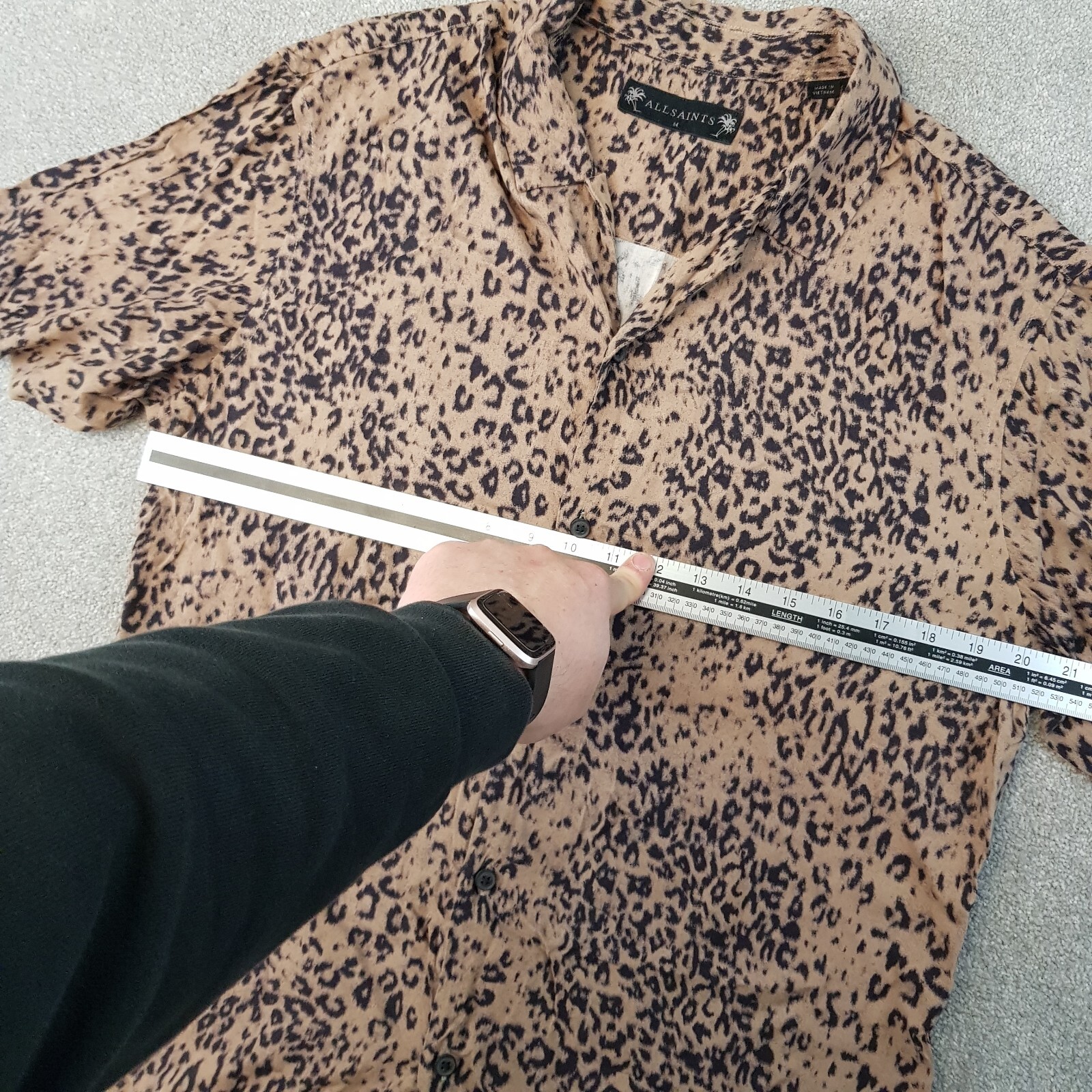 All Saints Mens Shirt Medium Brown Leopard Print Short Sleeve Patch Lightweight eBay