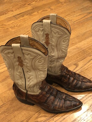 Men s Leather Alligator Boots Botas US Size 8 Wide Mex 26 EE Tan Brown Caiman