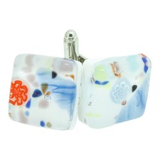 Murano Glas Manschettenkn&ouml;pfe Multi Wei&szlig; Blau Millefiori Paar Eckig