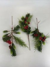 Lot Of 3 Ashland Holiday Picks- Pine With Holly Berries Pine Cone