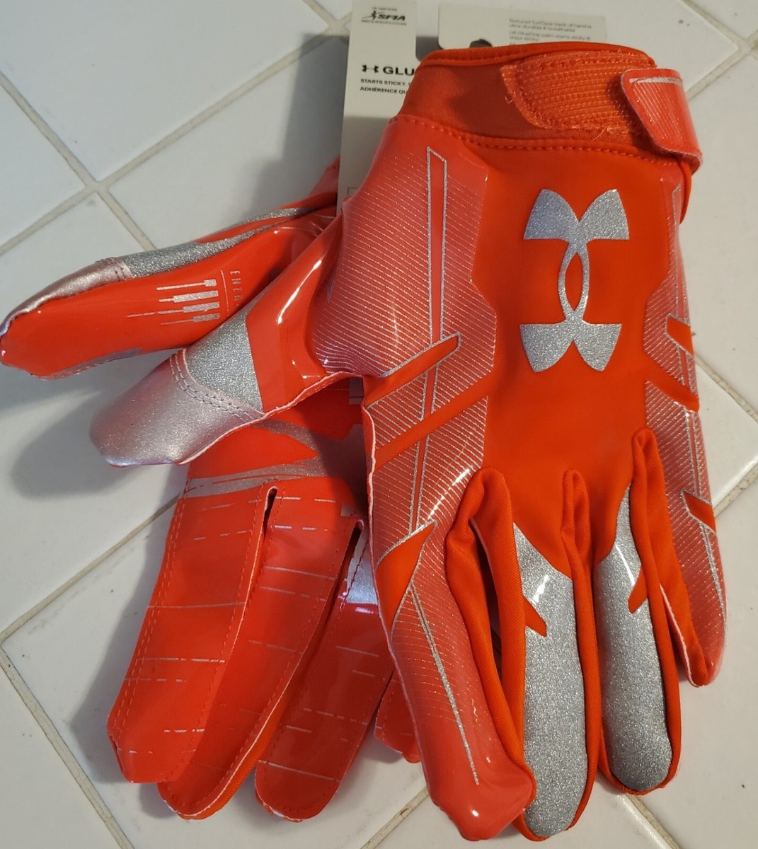 Under Armour UA F8 LE Orange Silver Football Gloves XL Mens WR TE