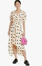 New Day Midi Womens Crepe Ruched Short Sleeve Polka Dot