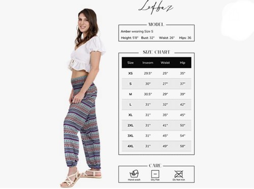 Lofbaz Women's Rayon Print Water Drop Smocked Waist Boho Harem Pants Blue XL - Picture 4 of 6