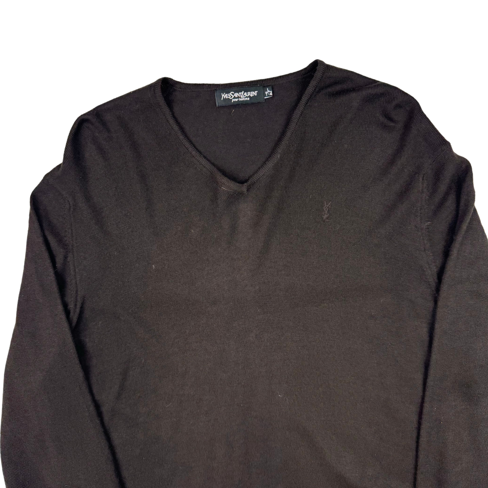 Maglione maglia lana scollo a V Yves Saint Laurent marrone uomo grande