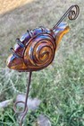 Carnival Glass 7” Amber Glass Snail w Copper Wire Vintage On 40” Garden Stake — photo 2