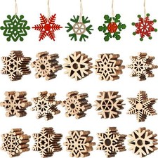100Pcs Christmas Snowflakes Wood Slices Embellishments Ornaments for Winter Xmas