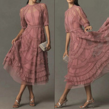 Mac Duggal 8058 Size 4 Dress Pink High Neck Ruffled Mesh Tulle Coquette Romantic