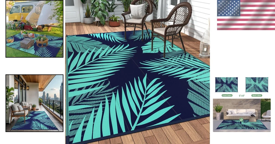 Trendy Waterproof 6' x 9' Outdoor Rug with Palm Leaf Design for Modern Living - Image 2 of 4