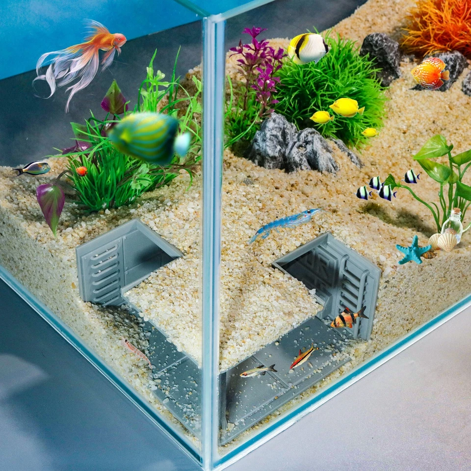 Plástico Impresión 3D Cuadrado Subterráneo 3D Peces Túnel Cueva Acuario Pecera Decoración Foto 3 de 4