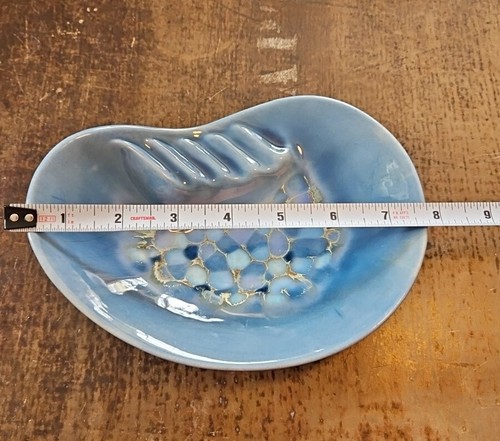 Vtg Madeline California Pottery Blue Iridescent Ashtray Tinket Candy Dish - Picture 5 of 6