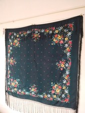 vintage amazing scarf printed fringes piano shawl wool multi colors item580