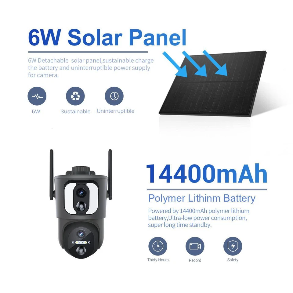 6W Solar Panel Battery 2MP WIFI Smart Light IP Camera Dual-Lens Security Camera - Image 4 of 4