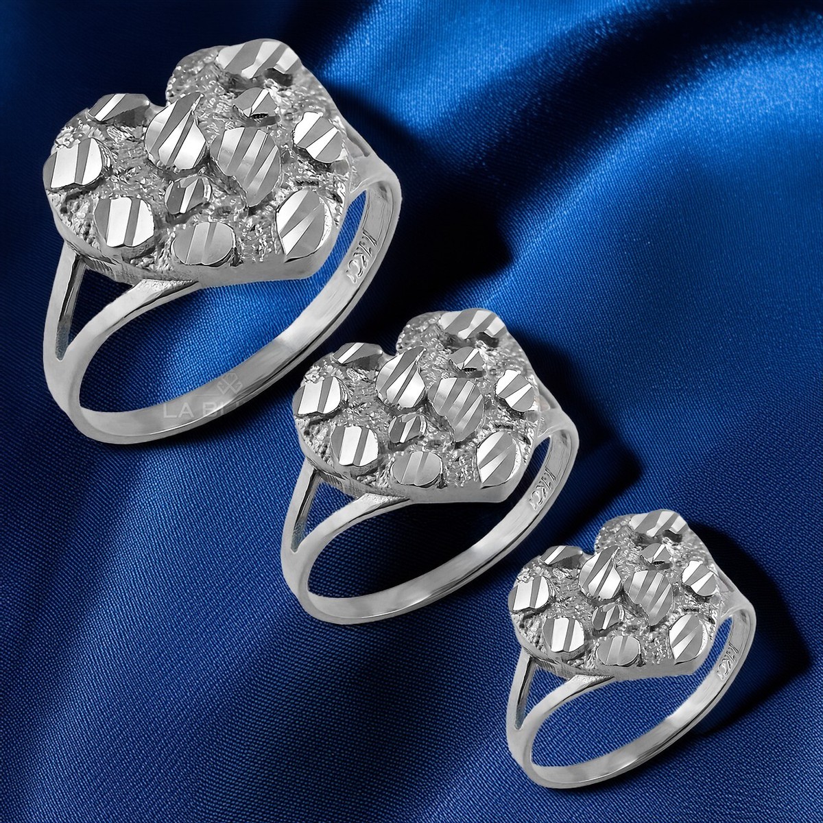 Sterling Silver Nugget Sparkle-cut Heart Ring (Small, Medium, Large)