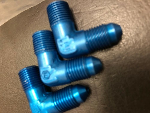 AN822-3D FITTING ALUMINUM , FLARED TUBE AND PIPE THREAD, 90° 3 PACK - Picture 2 of 3