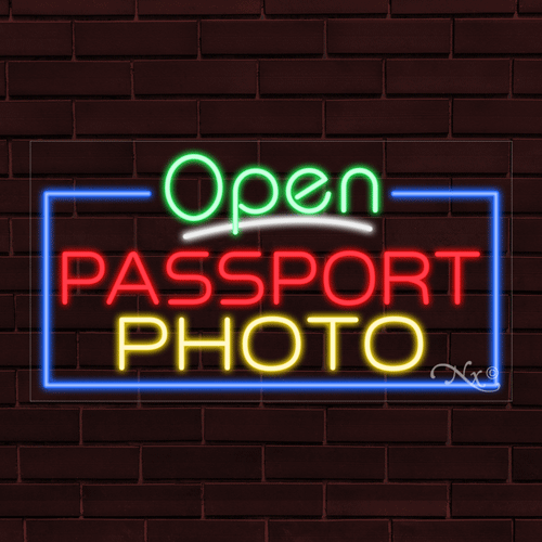 NEW "OPEN PASSPORT PHOTO" w/BORDER 33x18 INCH LED FLEX WINDOW INDOOR SIGN 35546 - Picture 1 of 1