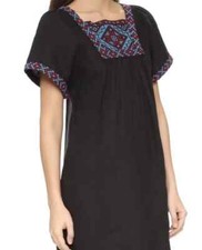 Madewell size XS Linen Embroidered Wanders Dress Shift Caftan short sleeve