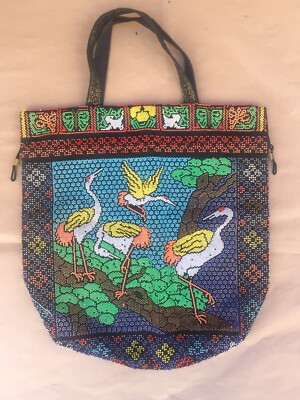 VINTAGE CHINESE BAG  HANDMADE BEADS VERY ACCURATE  PRECISE ORIENTAL DESIGN 80S