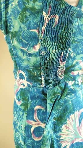 1950s Sarong Tie Hawaiian Dress The Kahala Made In Honolulu Teal Blue Tiki Vtg - Picture 9 of 24