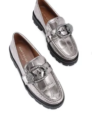 NWB Kurt Geiger London Mayfair Chucky Loafer Shoes Croc Gunmetal Eagle Head  7