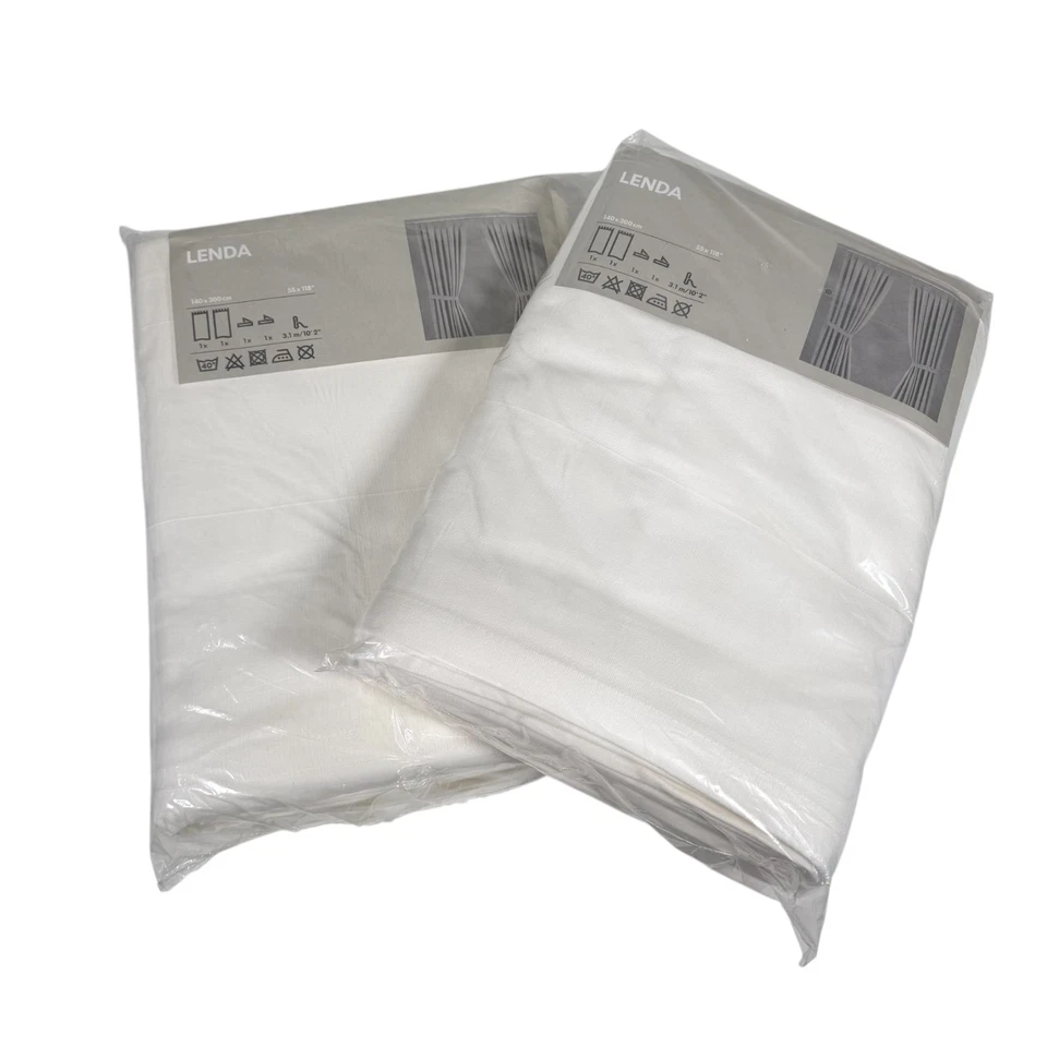 NWT IKEA Lenda White Tie Back 2 Pairs Curtain Panel Tab Top 55 X 118" - Image 3 of 4