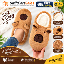 Brown Capybara Plush Slippers Unisex Warm Furry Non Slip Soft Sole Indoor Shoes