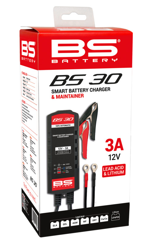 Chargeur de batterie intelligent BS BATTERY BS30 pour l'hivernage de votre moto