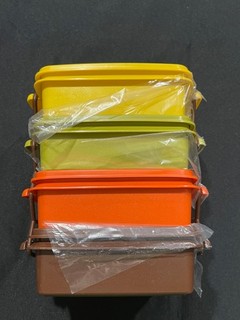 NEW Vintage Tupperware Harvest Square Away Sandwich Keepers with a Carry Handle