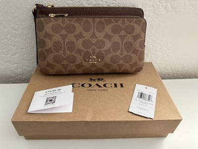 COACH ブラウン ダブルブレストコート S COACH Double Zip Wallet In Signature Canvas Tan/Brown CX161 BRAND