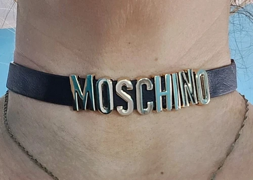 Collana Chocker Moschino In Ecopelle Nero E Oro. Vintage