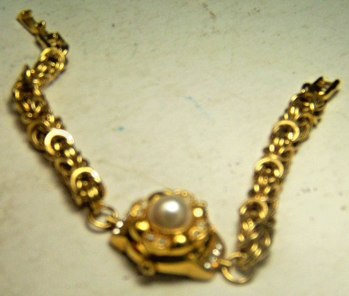 Women's Gold-Tone Pearl Stone Multi-Chain Flip Watch 