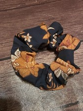 Navy Blue And Mustard Floral Hair Scrunchie Fall Autumn