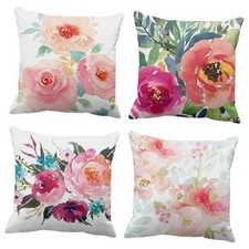 Set of 4 Throw Pillow Covers Peonies Summer Watercolor 18" x 18" Pack of 4 