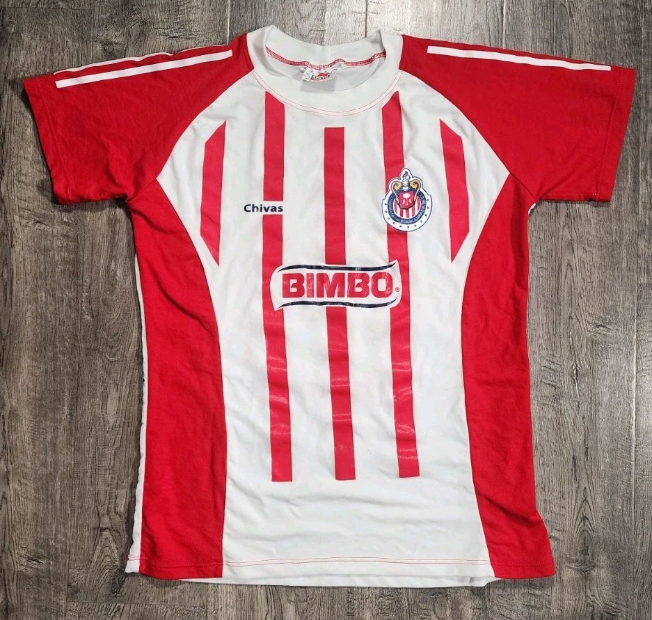 Chivas Guadalajara Soccer Jersey Youth Large Men's Small Red White Bimbo Red Spo