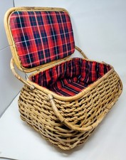 Vintage Wicker & Bamboo Picnic Basket with Provençal Yellow Floral Fabric Lining — listing 3