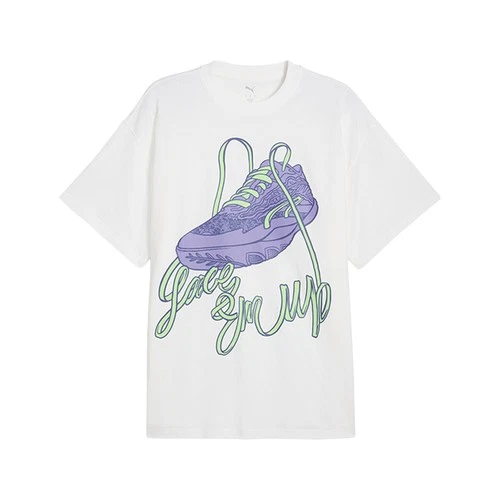 PUMA Lace Em Up Oversized Crew Neck Short Sleeve T-Shirt Mens White Casual Tops - product listing photo
