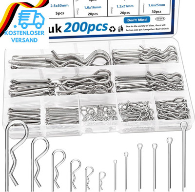 Mxuteuk 200 Stück Splinte 13-Werte Splint Sortiment Kit 304 Edelstahl Splinte Hi