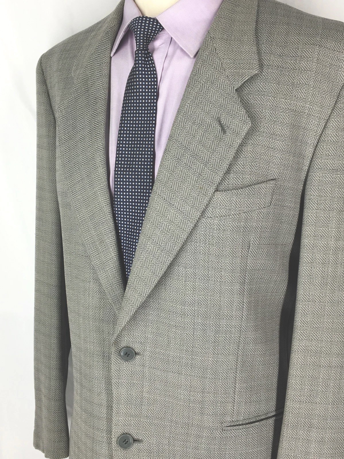 42R Giorgio Armani Italy Mens Vintage 2 Button Blazer Jacket Lt Gray Tattersall
