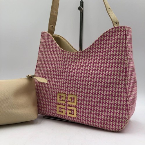 Givenchy Handbag Pink Houndstooth Canvas Leather Japan F/S USED