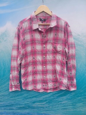 Stussy Motif Pink Flannel Bailey Plaid Long-Sleeve Shirt Size XXL