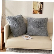 26x26 Fluffy Faux Fur Euro Throw Pillow 26" x 26" Pack of 2 Light Grey