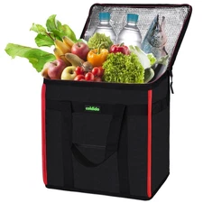 Insulated Reusable Grocery Bag Cooler Bag with Hard Bottom Sturdy Zipper