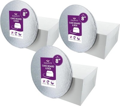 Cake Drum Board & White Box Combo Rund Silber 3er Pack | Multipack Culpitt 8''