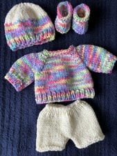 HAND KNITTED DOLLS CLOTHES TO FIT 11”, 12” REBORN, OOAK, BABY DOLL, TEDDY