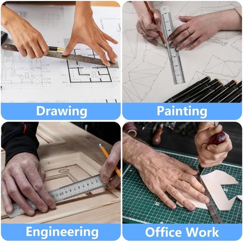 Stainless Steel Ruler Set of 3 6 Inch 8 Inch 12 Inch with SAE and ...