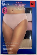 Felina Women's 6-Pack Pima Cotton Hi-Cut with Lace Trim Panties, Multicolor, M