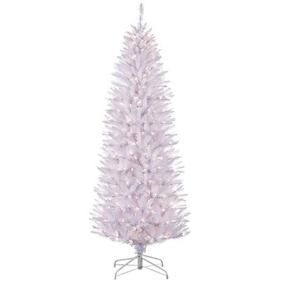Puleo International 7.5 Foot Pre-Lit White Fraser Fir Pencil Artificial Christma